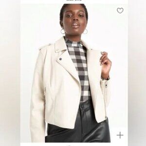 Eloquii Plus Size Faux Leather Moto Jacket Cropped in Bone Sz 18/20